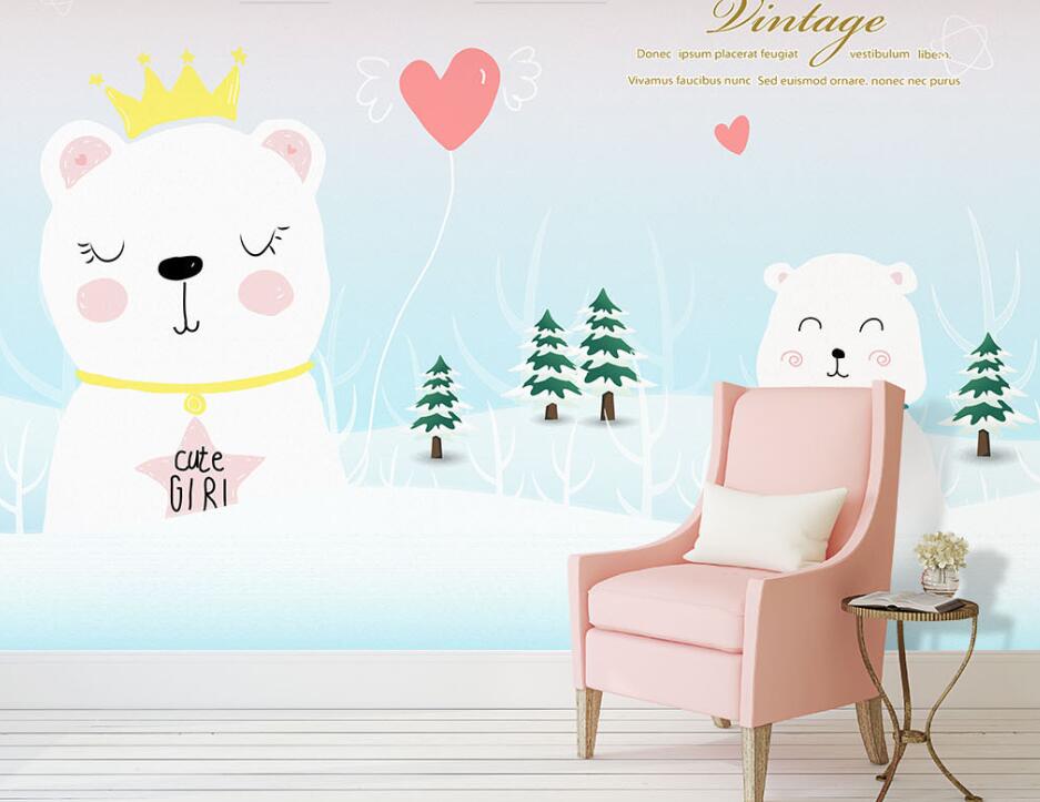 3D White Bear 049 Wall Murals