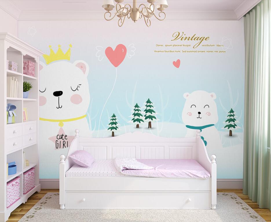 3D White Bear 049 Wall Murals