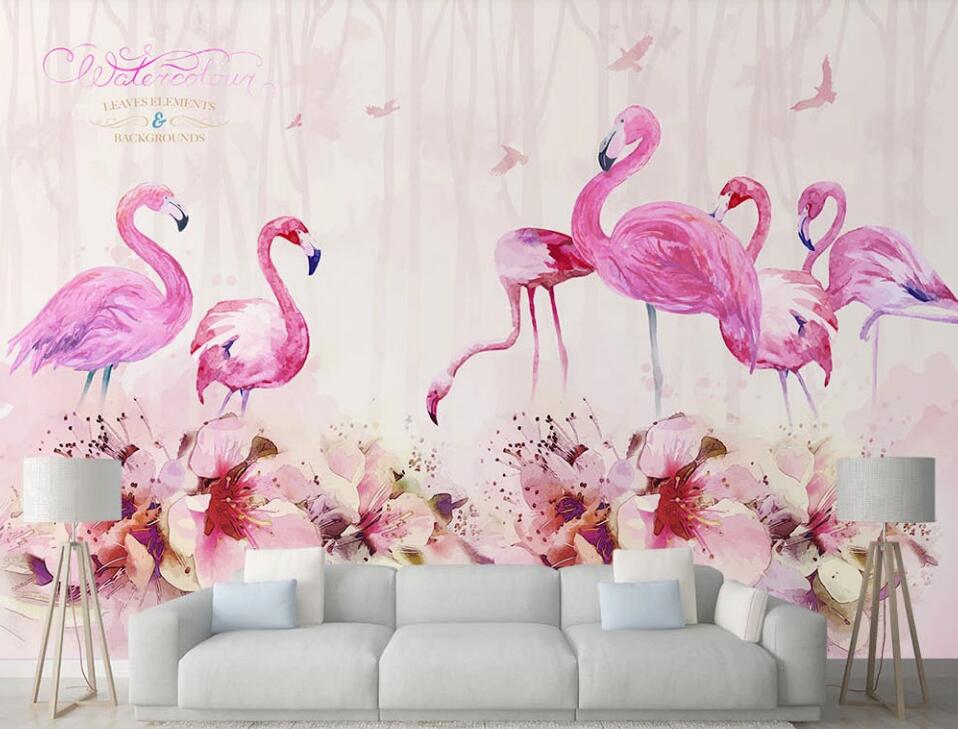 3D Pink Flamingo 043 Wall Murals