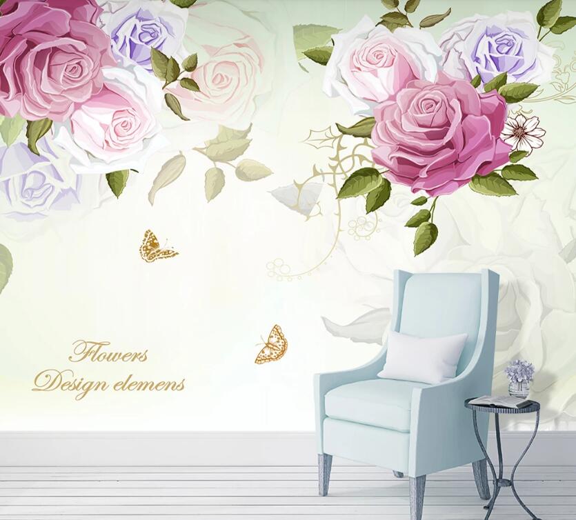 3D Three-color Flowers 037 Wall Murals