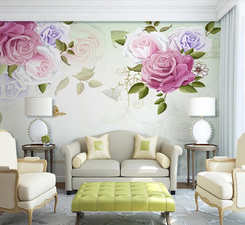 3D Three-color Flowers 037 Wall Murals