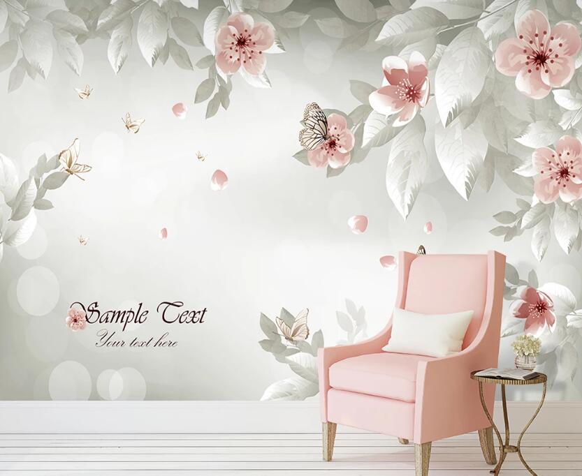 3D Pink White Flowers 030 Wall Murals