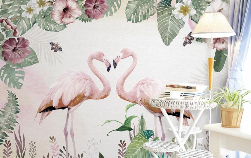 3D Love Flamingo 026 Wall Murals