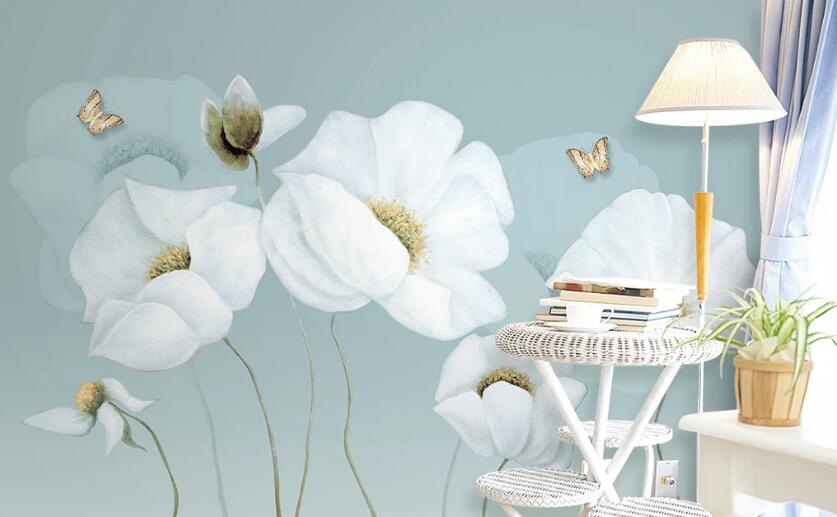 3D White Flowers 025 Wall Murals