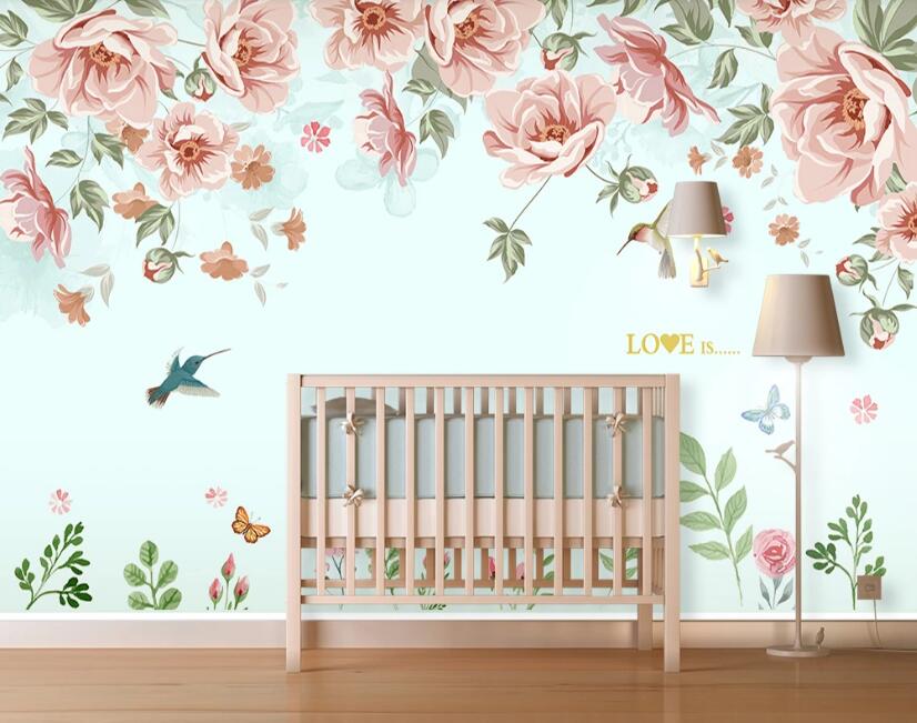 3D Pale Pink Flowers 024 Wall Murals
