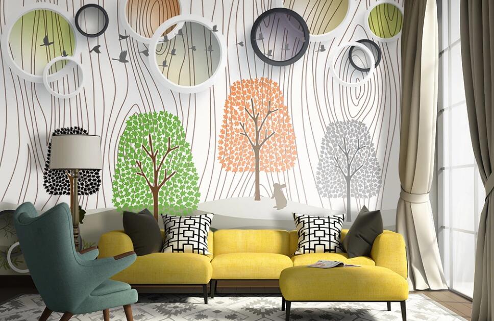 3D Four-color Tree 023 Wall Murals