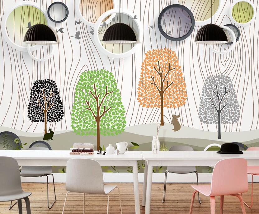 3D Four-color Tree 023 Wall Murals