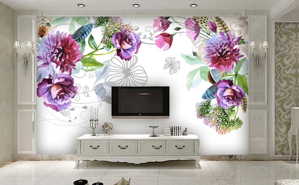 3D Purple Flowers 016 Wall Murals