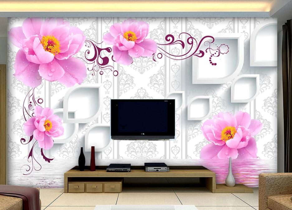 3D Pink Flowers 011 Wall Murals