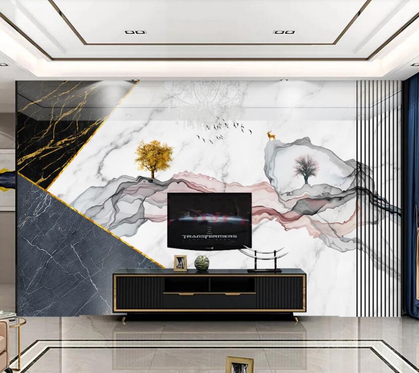 3D Ink Line Trees 340 Wall Murals