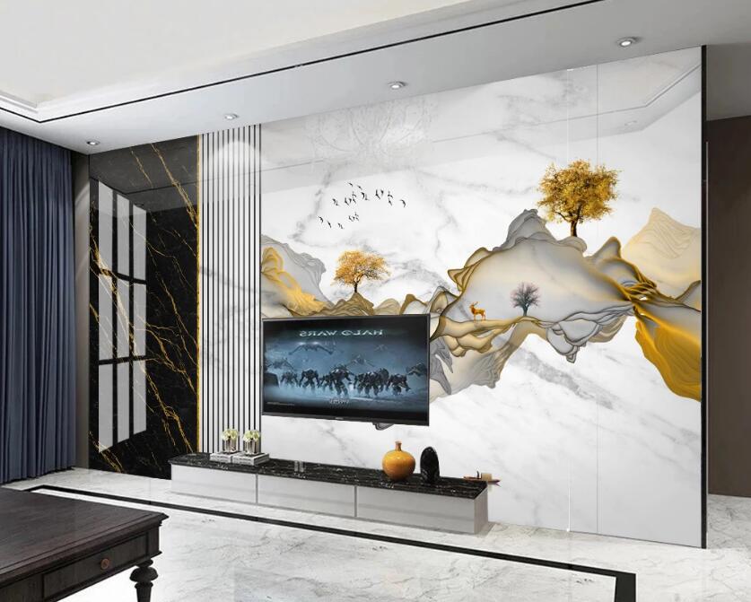 3D Mountains Trees 339 Wall Murals