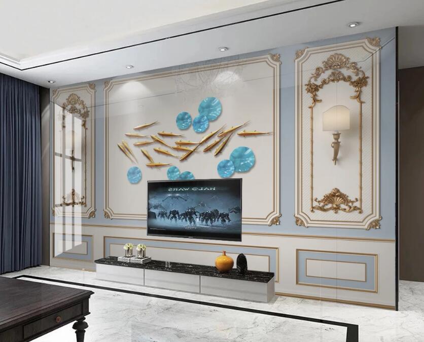 3D Goldfish Lotus Leaf 332 Wall Murals