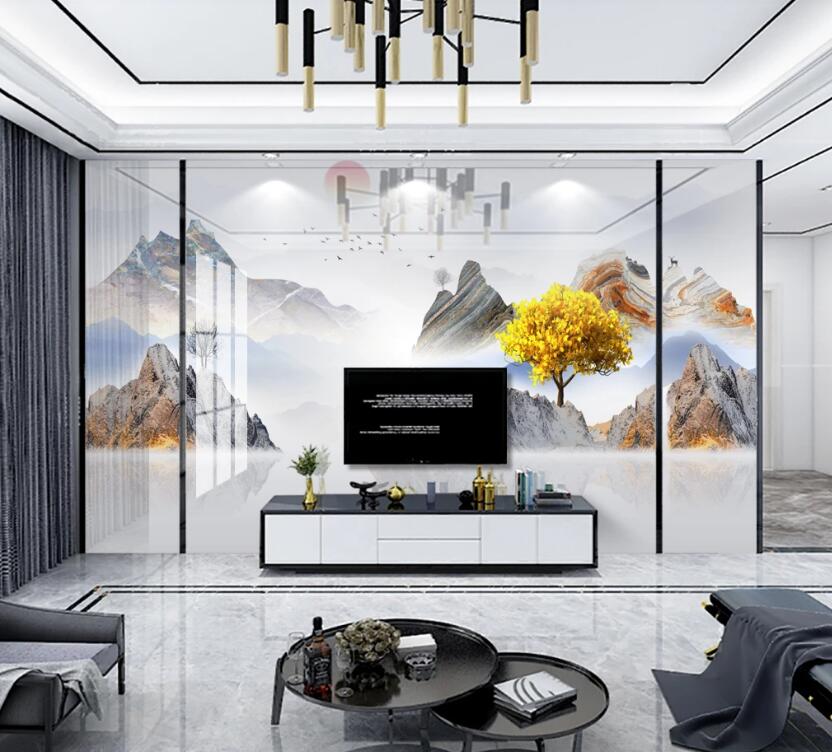 3D Misty Mountain 323 Wall Murals