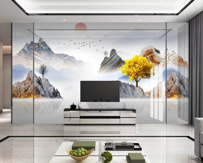 3D Misty Mountain 323 Wall Murals
