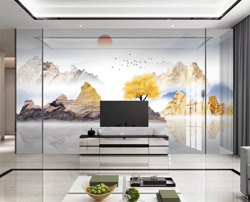 3D Fog Golden Mountain 322 Wall Murals