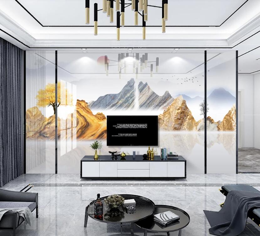 3D Fog Golden Mountain 321 Wall Murals