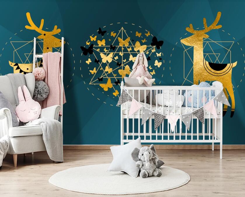 3D Golden Deer 318 Wall Murals