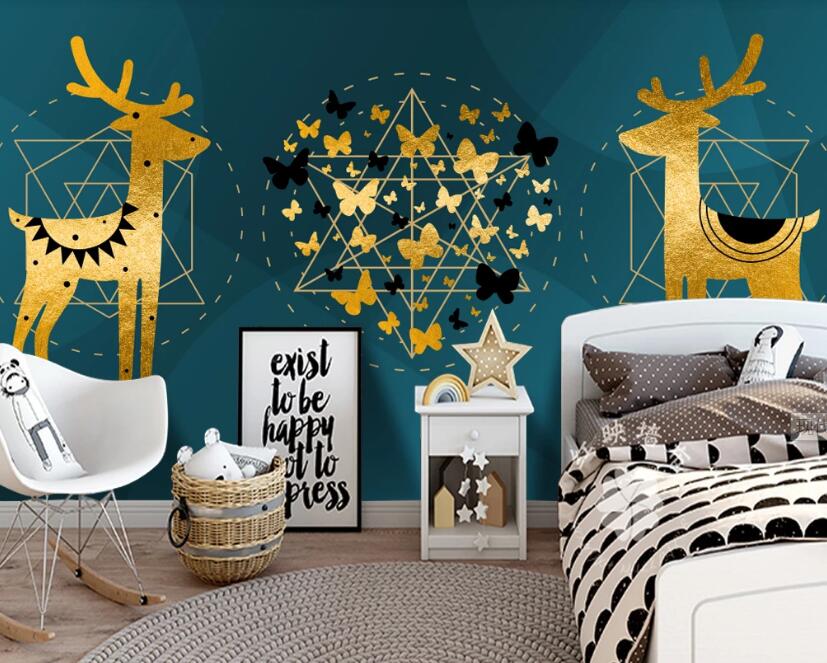3D Golden Deer 318 Wall Murals