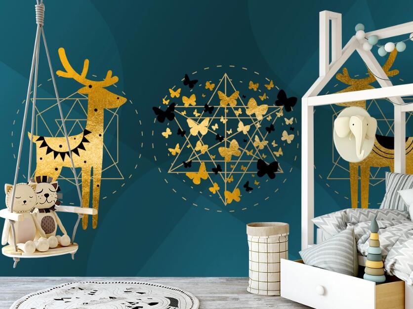 3D Golden Deer 318 Wall Murals