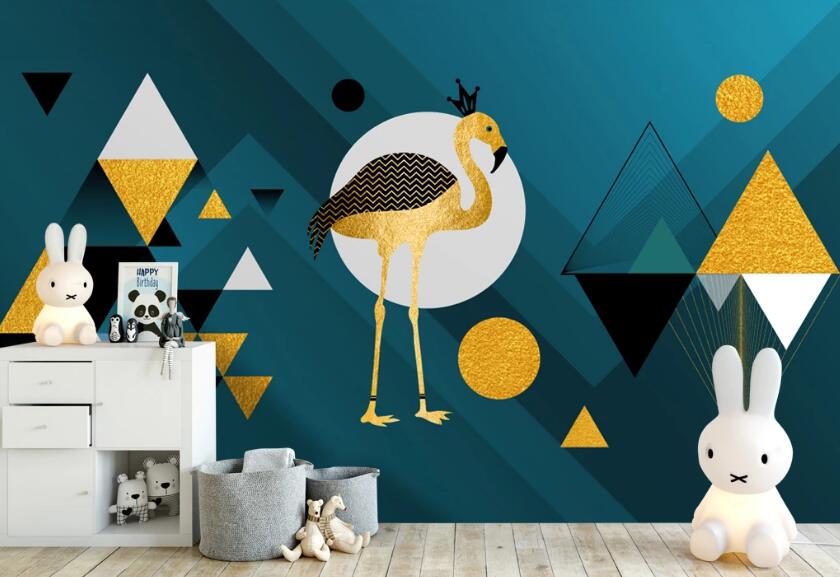 3D Golden Flamingo 317 Wall Murals