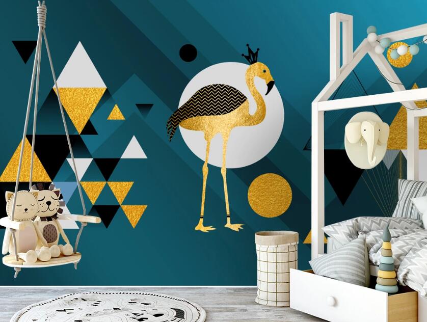 3D Golden Flamingo 317 Wall Murals