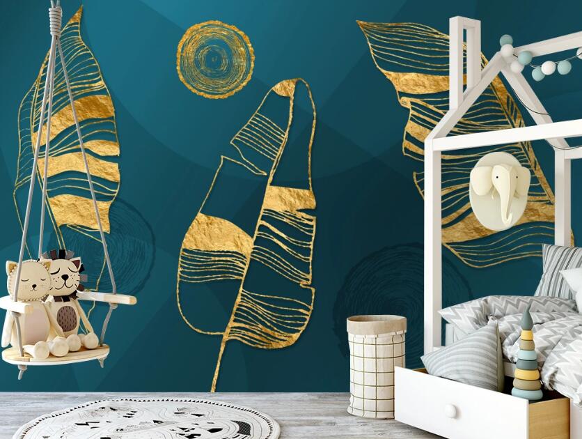 3D Golden Leaves 315 Wall Murals