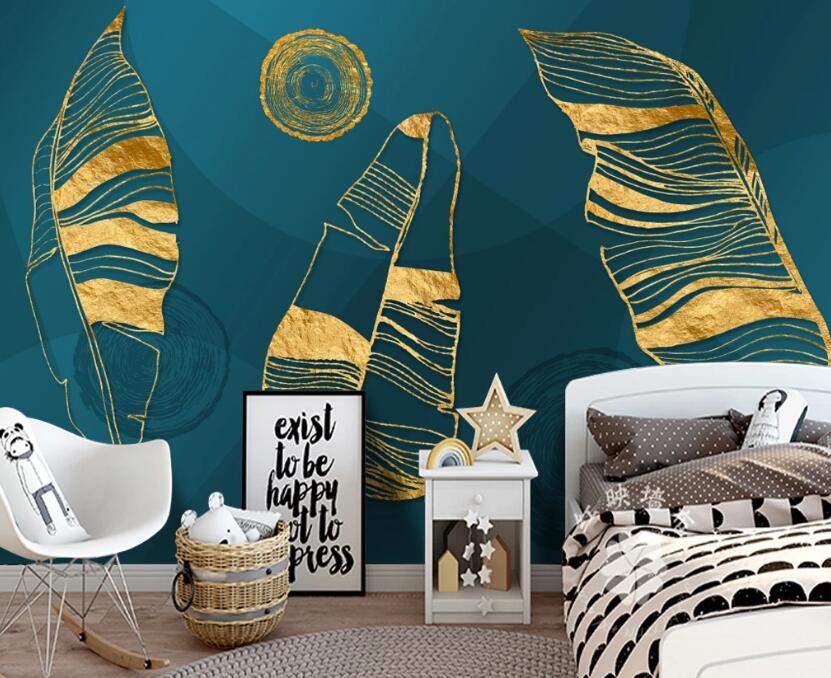 3D Golden Leaves 315 Wall Murals