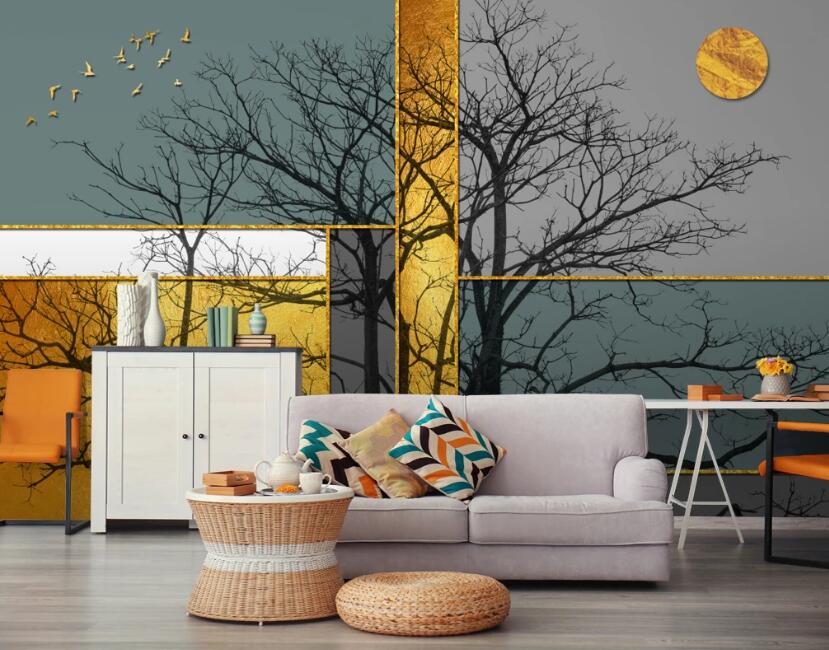 3D Moon Dead Tree 308 Wall Murals
