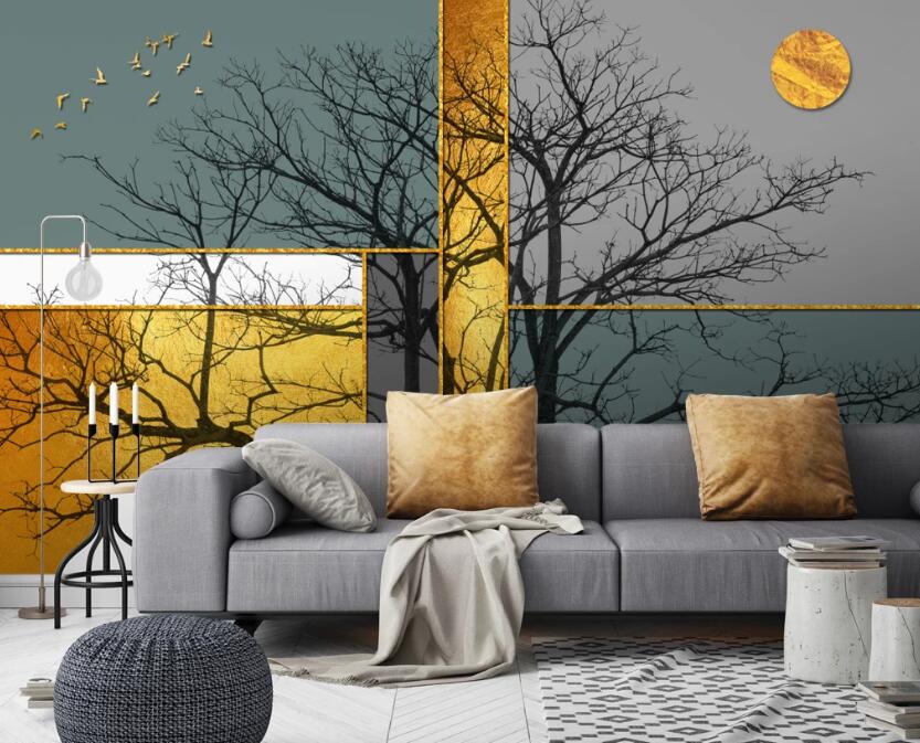 3D Moon Dead Tree 308 Wall Murals