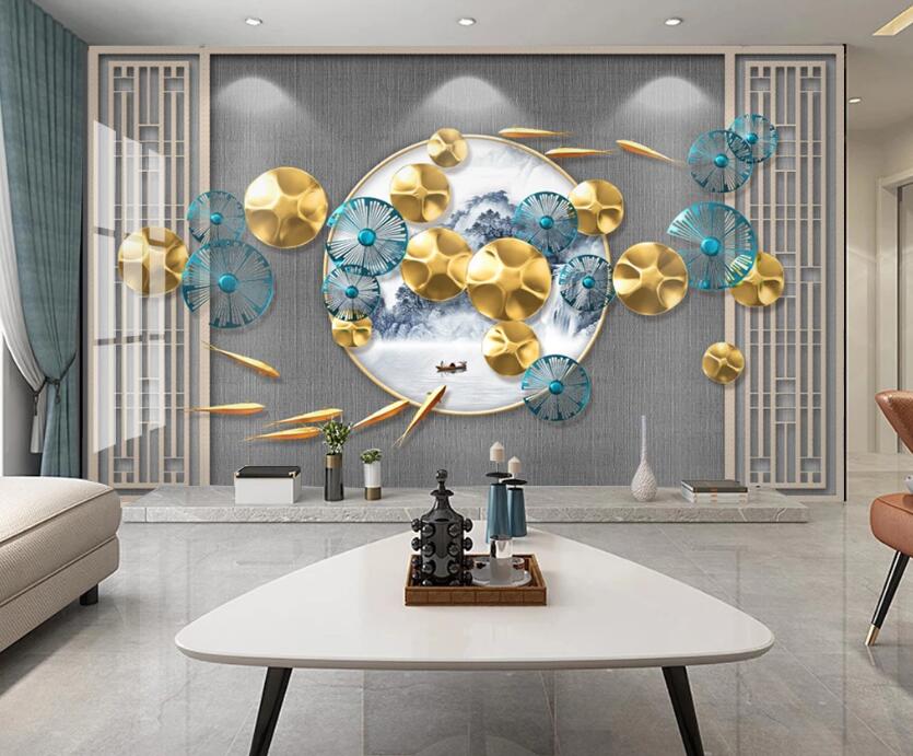 3D Two-color Lotus Leaf 304 Wall Murals