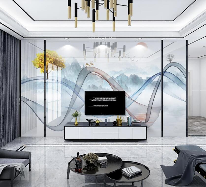 3D Two-color Ribbon 297 Wall Murals