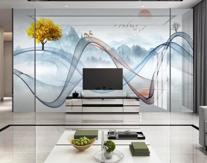 3D Two-color Ribbon 297 Wall Murals