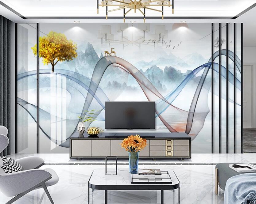 3D Two-color Ribbon 297 Wall Murals