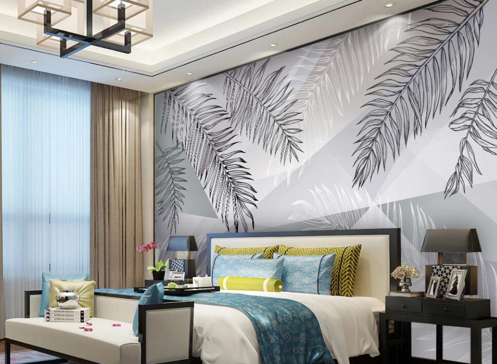 3D Grey Leaves 267 Wall Murals