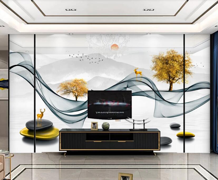 3D Dark Green Silk Trees 262 Wall Murals