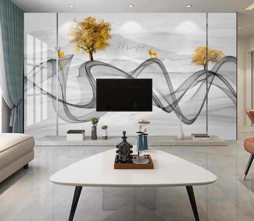 3D Ink Line Trees 260 Wall Murals