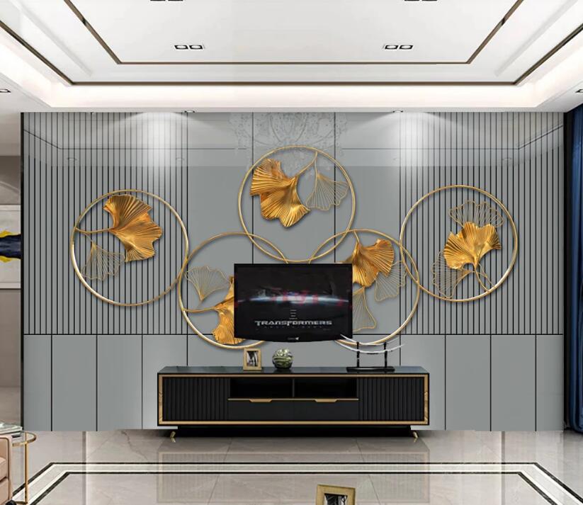 3D Golden Ginkgo Leaf 259 Wall Murals