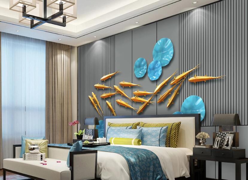 3D Goldfish Lotus Leaf 257 Wall Murals