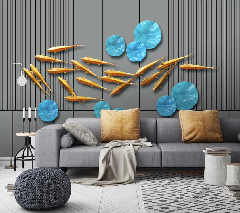 3D Goldfish Lotus Leaf 257 Wall Murals