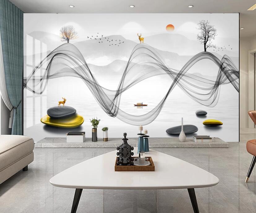 3D Golden Deer 249 Wall Murals