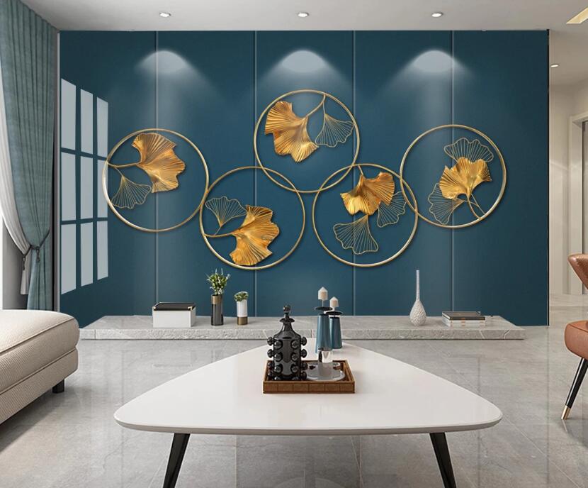 3D Golden Ginkgo Leaf 239 Wall Murals