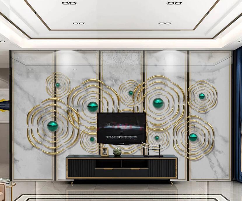 3D Gold Wire Round 230 Wall Murals