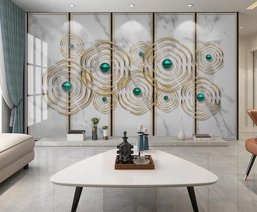 3D Gold Wire Round 230 Wall Murals