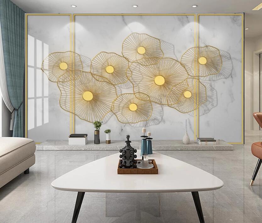 3D Golden Thread Lotus Leaf 225 Wall Murals