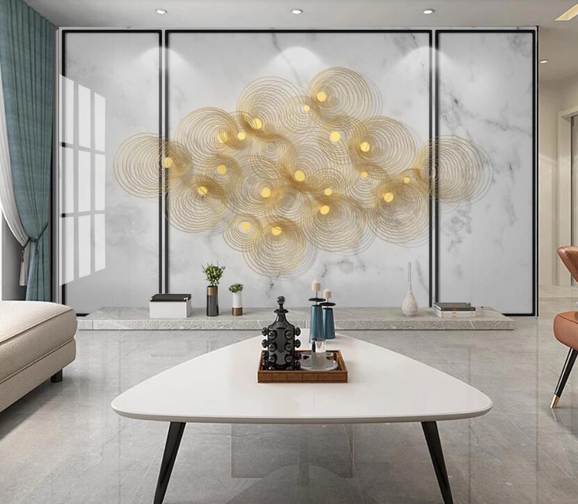 3D Gold Wire Round 224 Wall Murals