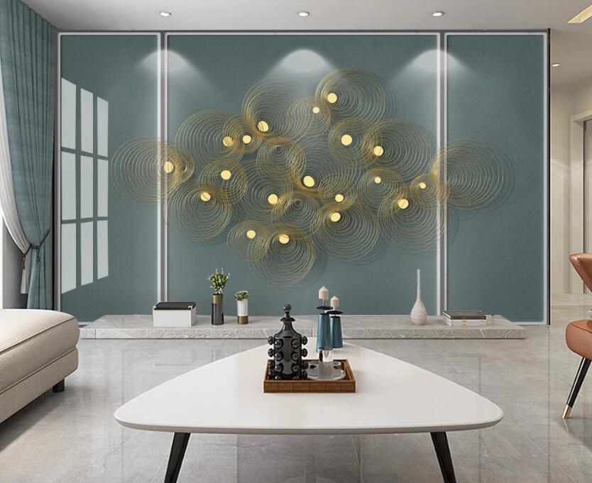 3D Gold Thread Round 215 Wall Murals