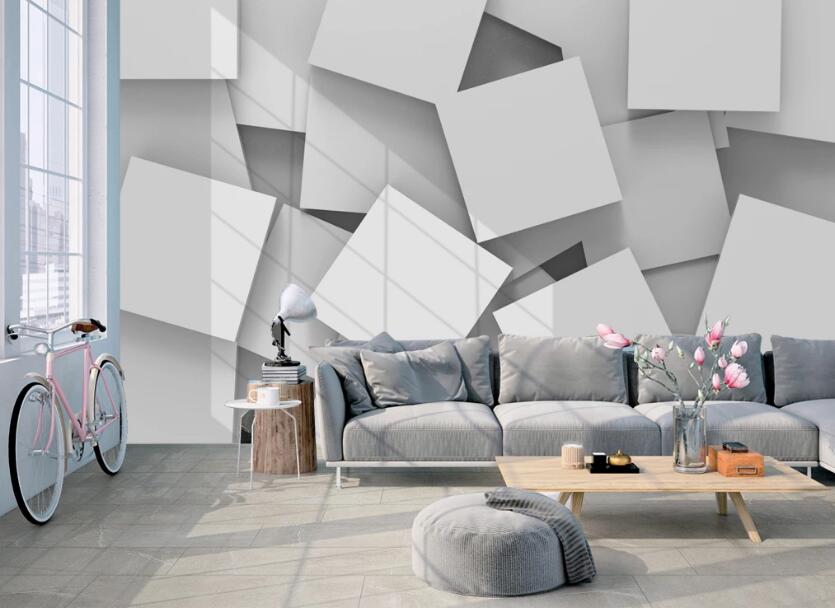 3D White Square 195 Wall Murals