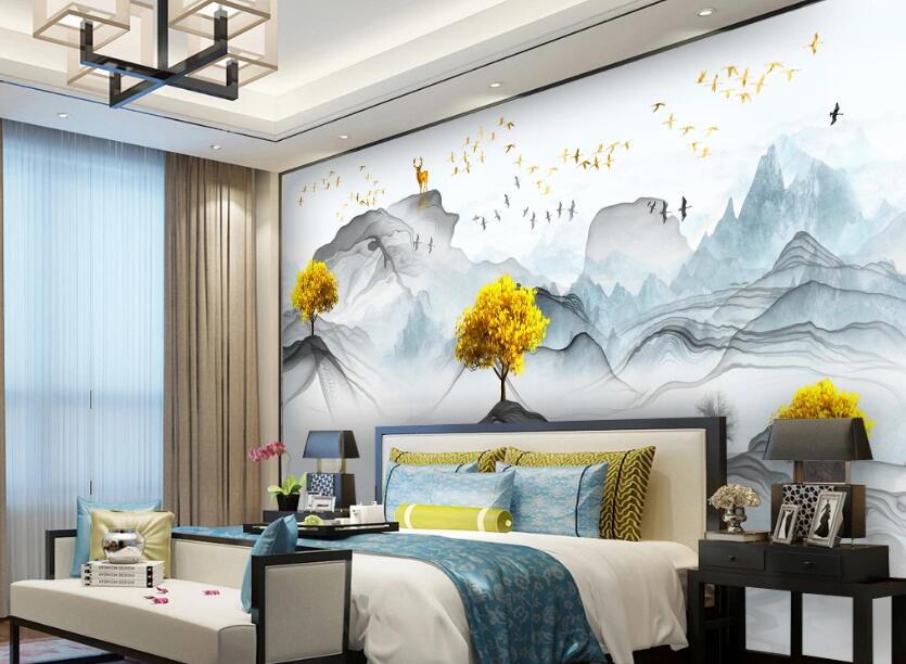 3D Mountain Trees 157 Wall Murals