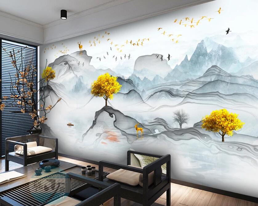 3D Mountain Trees 157 Wall Murals