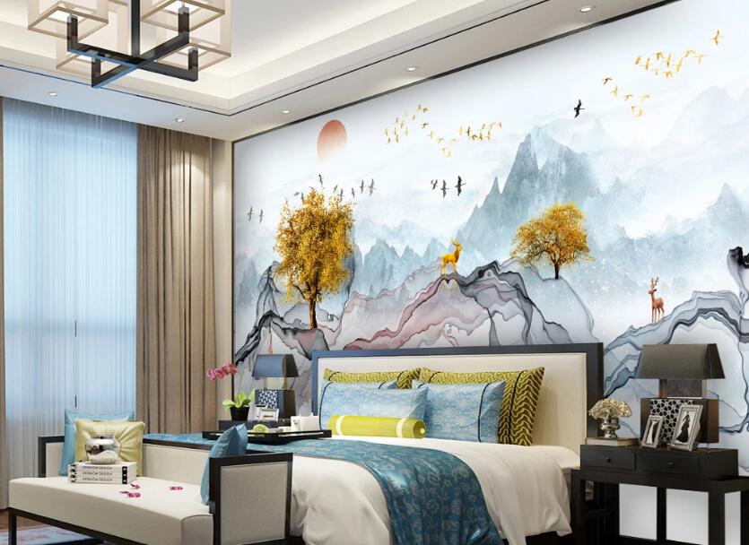 3D Mountain Trees 156 Wall Murals